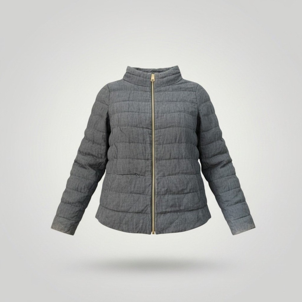 Herno Puffer Jacket Medium Blue Linen Blend Coat Quiet Luxury Italian Designer